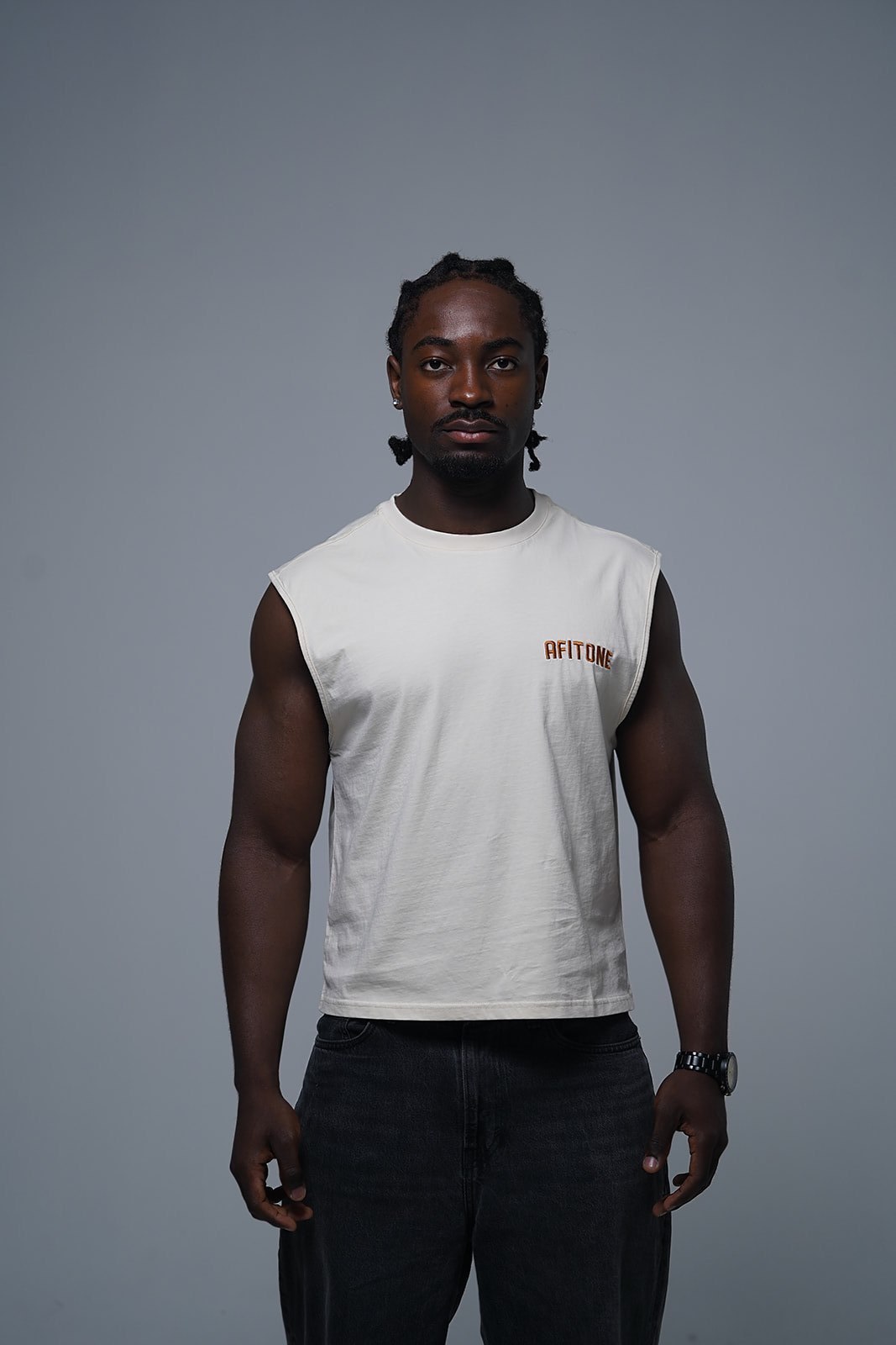 Sand — Taupe Tank Top, front view
