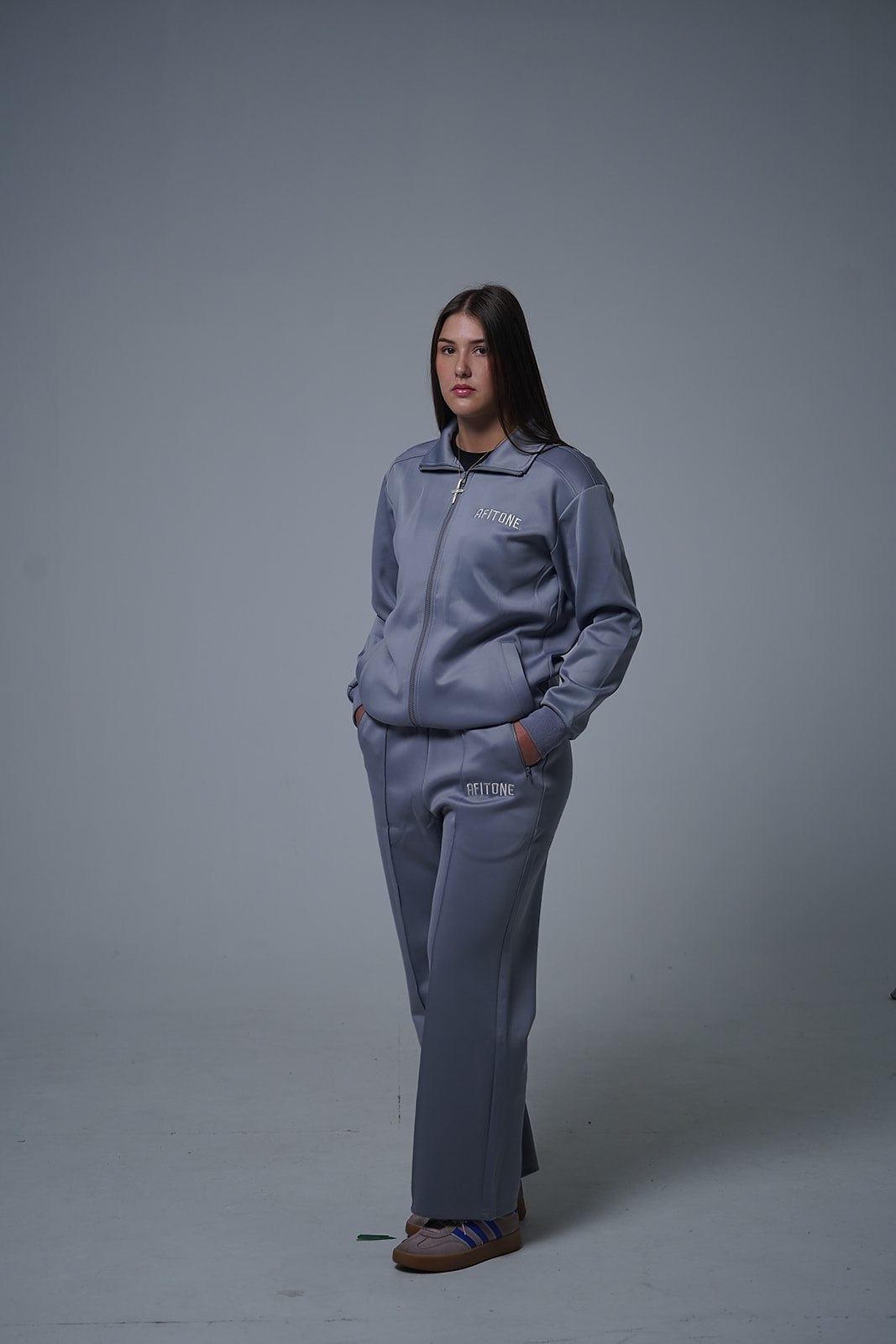 Steel — Light Grey Tracksuit, front view
